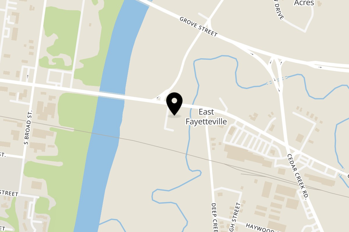 Map showing the location of Melvin’s at Riverside on 1130 Person St in Fayetteville